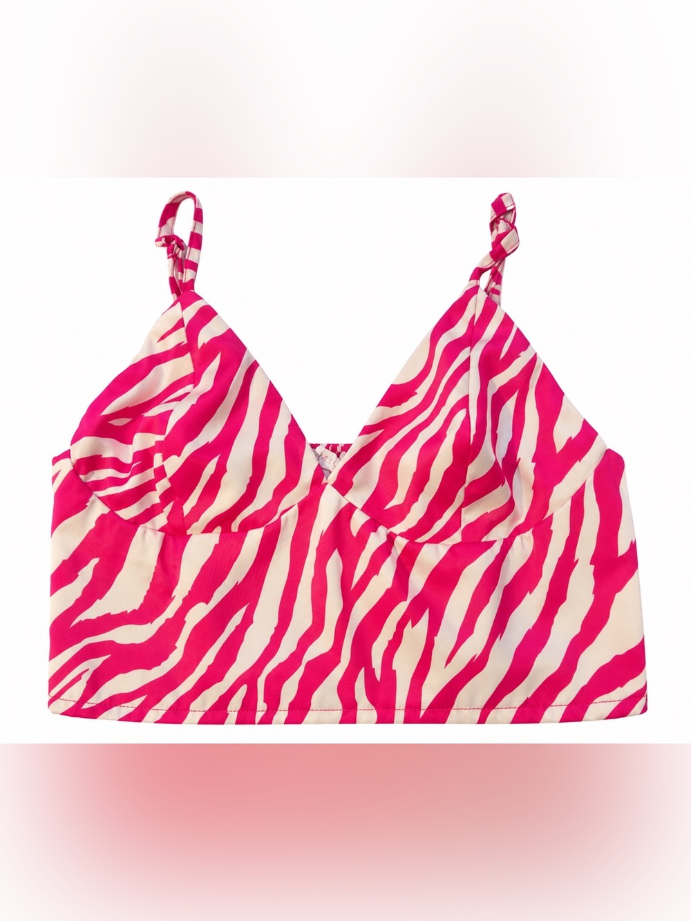 Amisu Hot Pink and Cream Zebra-Print Tank Crop Top size medium